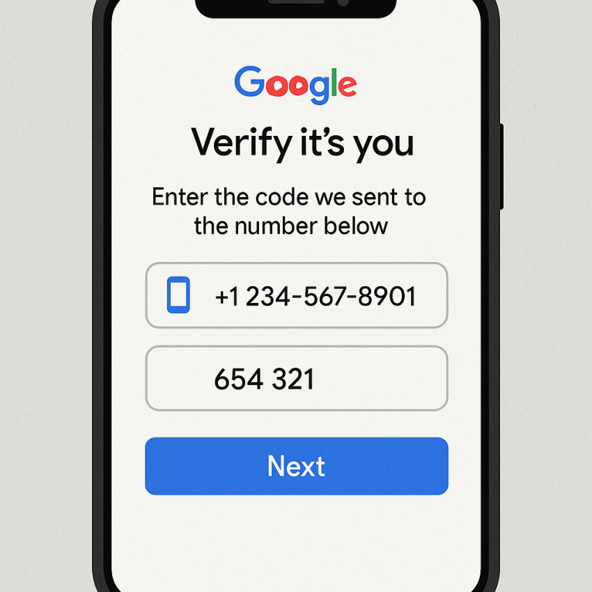 Phone screen showing Google/YouTube OTP verification via virtual number