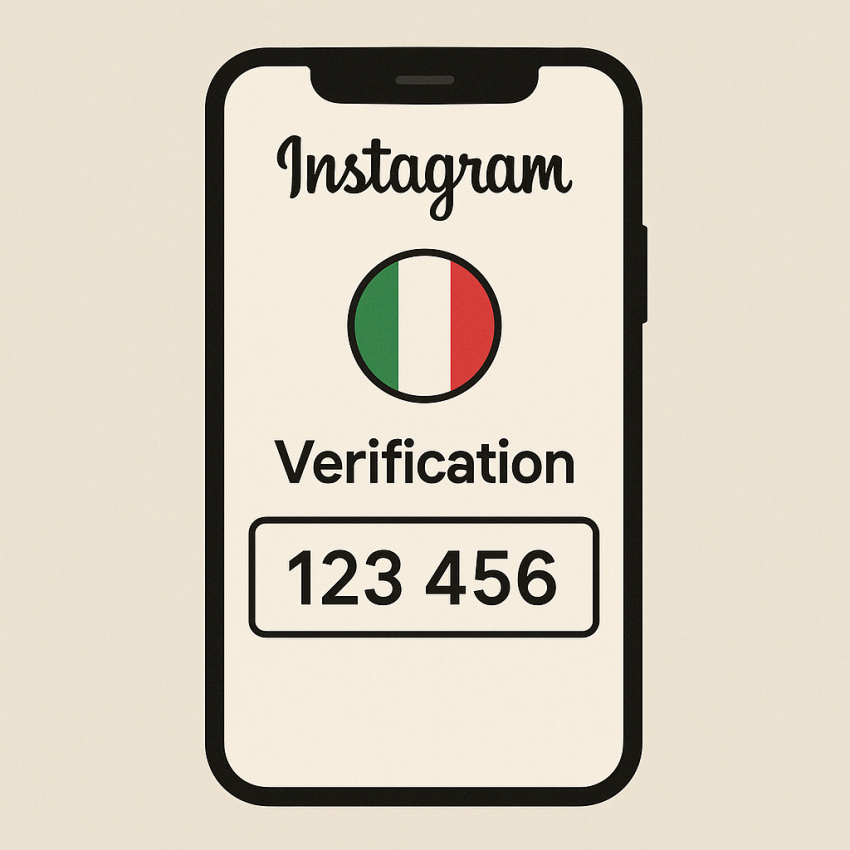 Phone screen showing Instagram verification using Italian virtual numbers