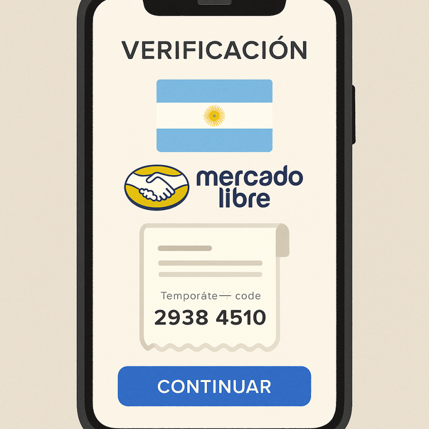 Phone screen showing MercadoLibre verification using Argentinian numbers for sms-activate alternative