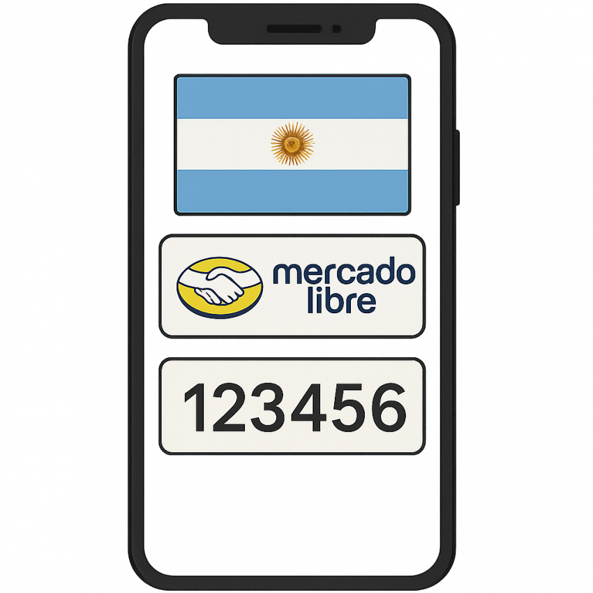 Smartphone screen with MercadoLibre verification in Argentina using an Argentinian number for OTP