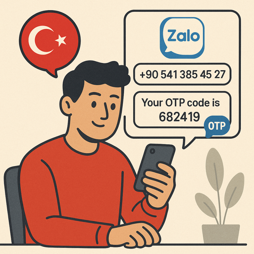 Turkish Zalo verification with temporary number and OTP