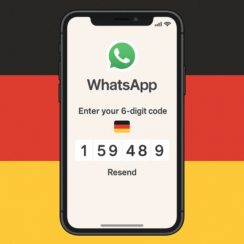 Alternative to sms-man for WhatsApp verification in Germany – phone with OTP and German flag