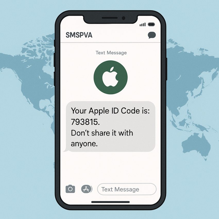 Phone screen showing Apple OTP verification received via SMSPVA