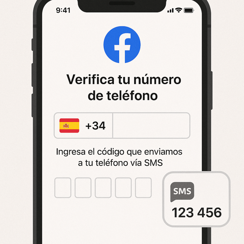 Facebook verification with Spanish numbers on a phone