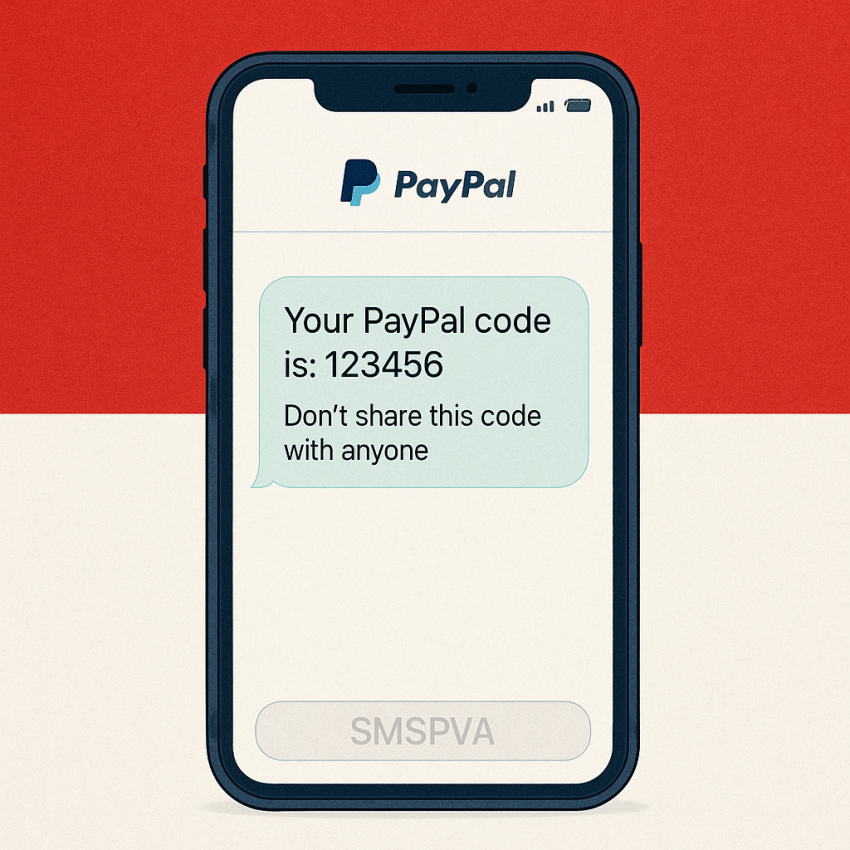 Phone displaying PayPal verification SMS with Indonesian theme for SMSPVA Indonesia