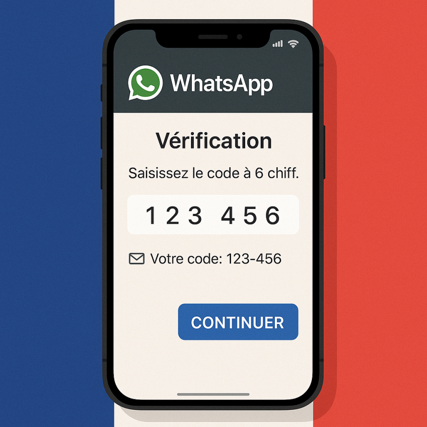 Rent French numbers for WhatsApp verification in 2025 — smartphone with French flag and OTP code