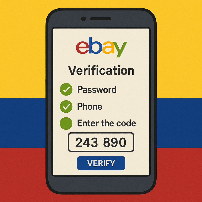 eBay seller verification in Colombia on a mobile device with Colombian flag
