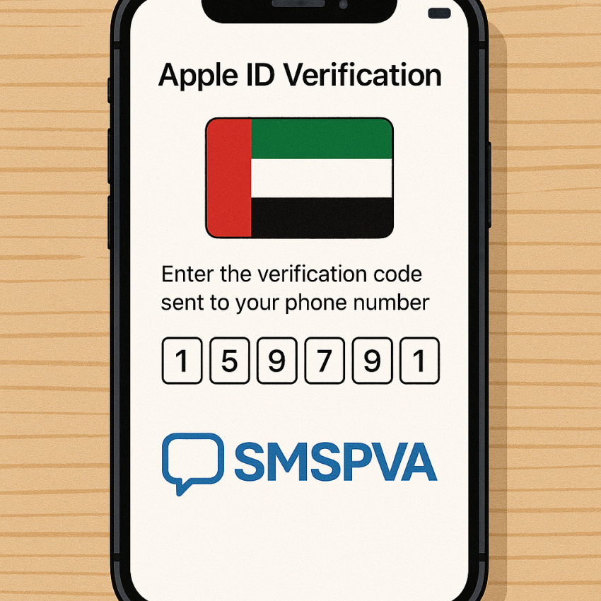 Smartphone showing Apple ID verification in UAE using SMSPVA