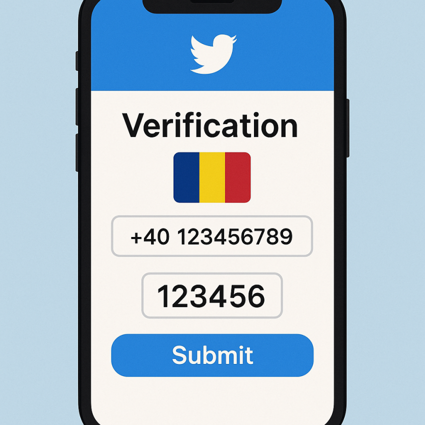 Smartphone screen showing Twitter verification using Romanian virtual numbers for Romania