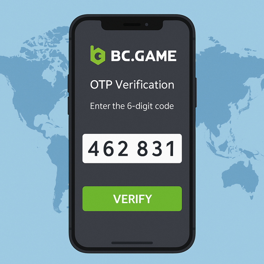 BC GAME OTP verification on a smartphone with global privacy focus