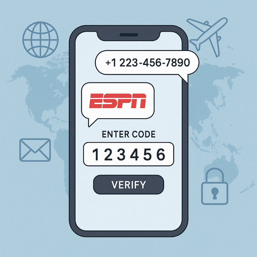 ESPN) accept virtual numbers for verification on a mobile device