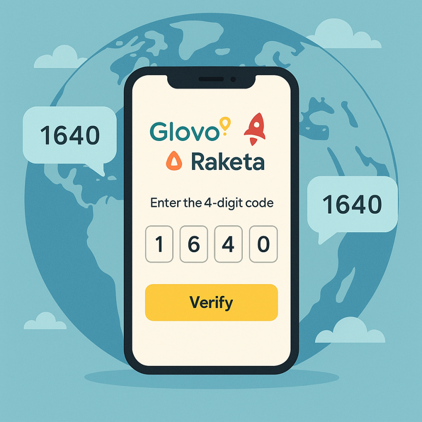 Phone screen showing Glovo and Raketa OTP verification