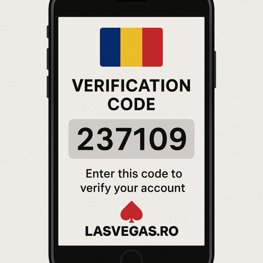 Phone screen showing LASVEGAS.RO OTP verification in Romania