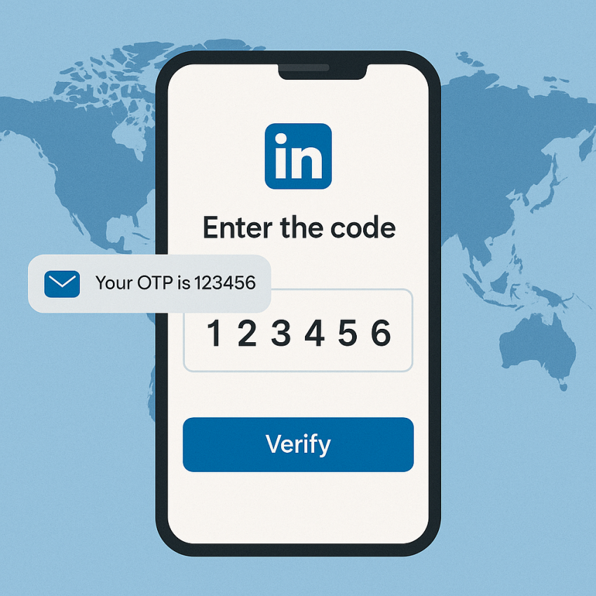 LinkedIn OTP verification on mobile using SMS from SMSPVA