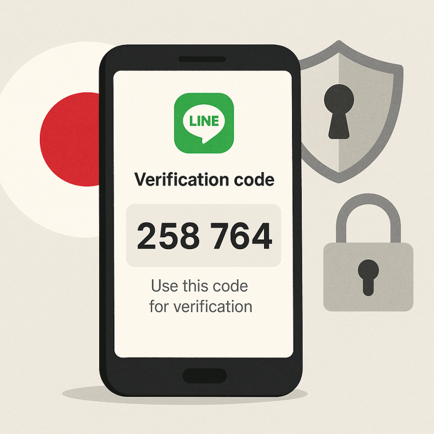 Phone screen showing random numbers for Line verification in Japan