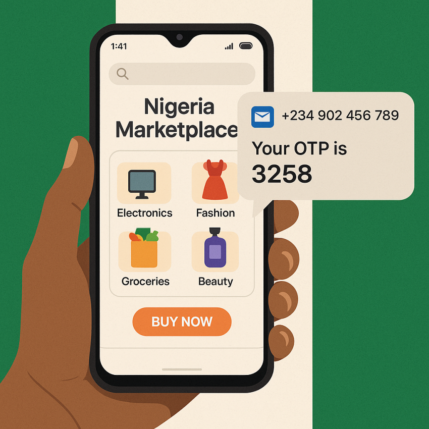Smartphone receiving OTP for Random Numbers Marketplace Verification in Nigeria