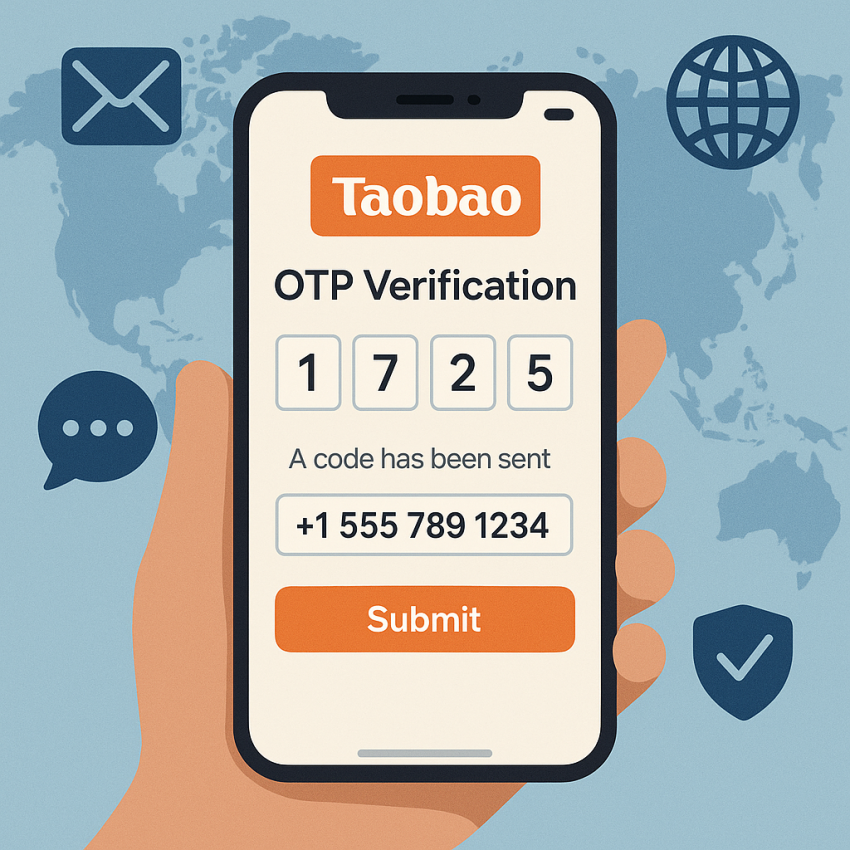 Taobao OTP verification with a temporary number on a smartphone
