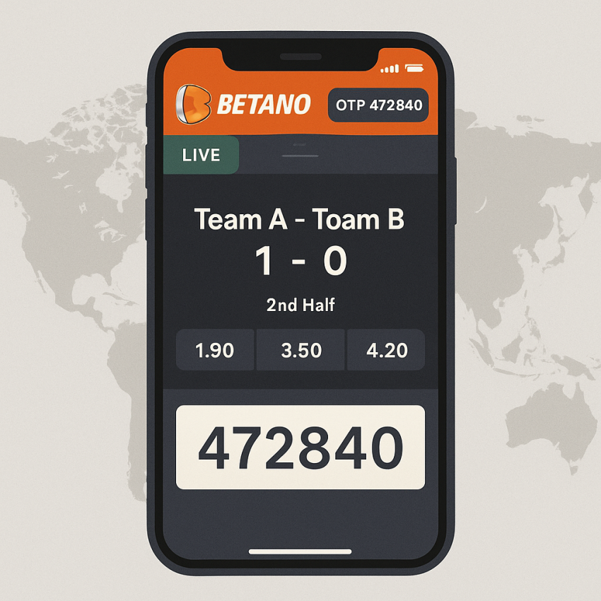 Betano mobile app with OTP verification on screen