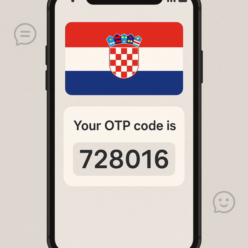 Croatia free phone number verification on a mobile device with OTP code