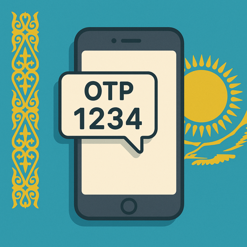 Phone screen showing OTP on a Kazakhstan free phone number for OTP verification