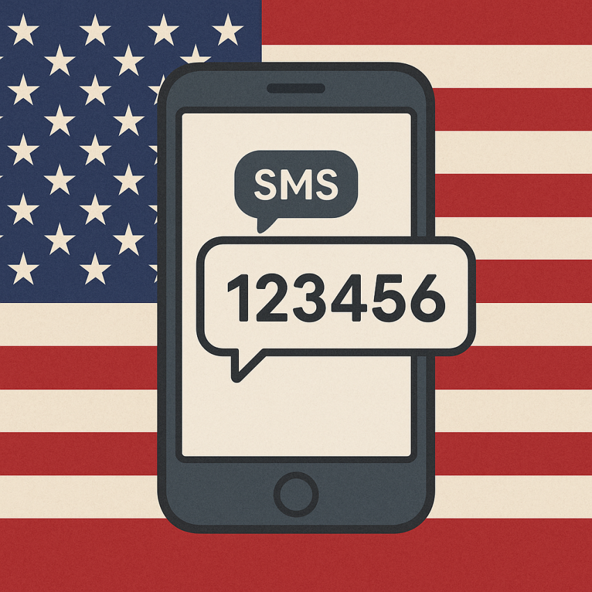 US flag and smartphone receiving OTP for rent US virtual numbers for multi-account verification