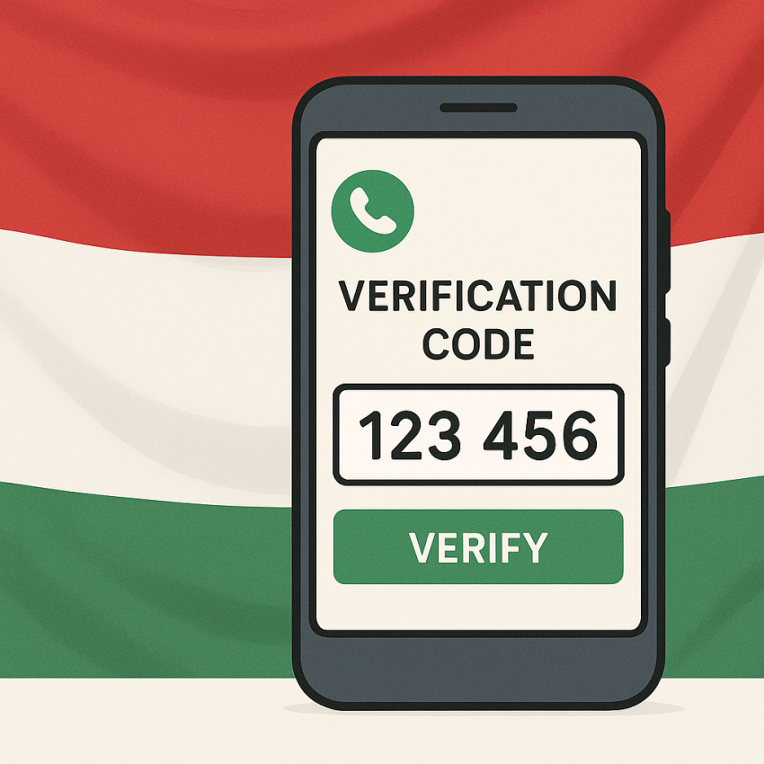 Hungary free numbers for OTP verification concept with smartphone and Hungarian flag