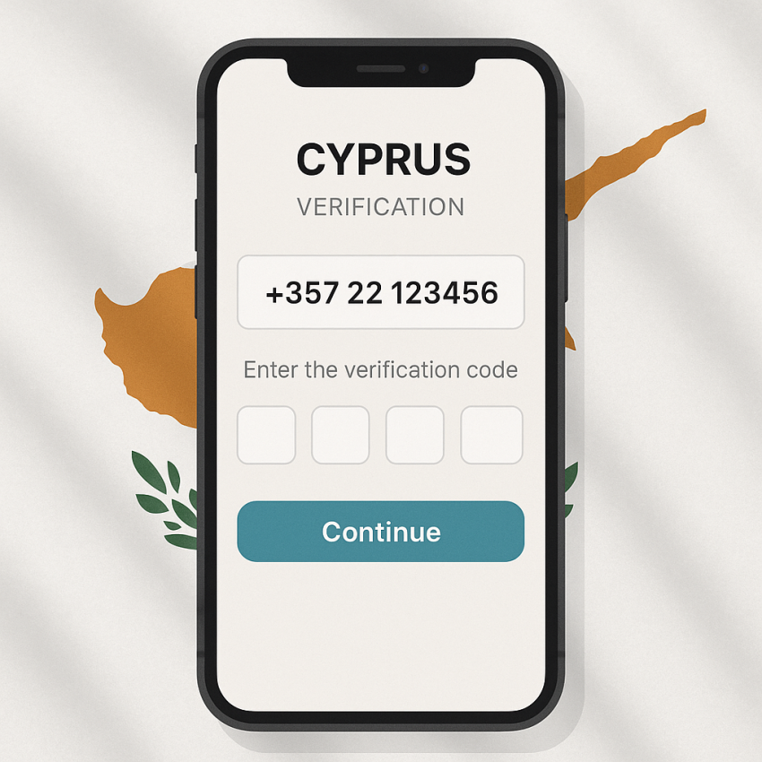 Smartphone showing Cyprus verification OTP with a Cyprus flag for How to use a free phone number in Cyprus for registrations