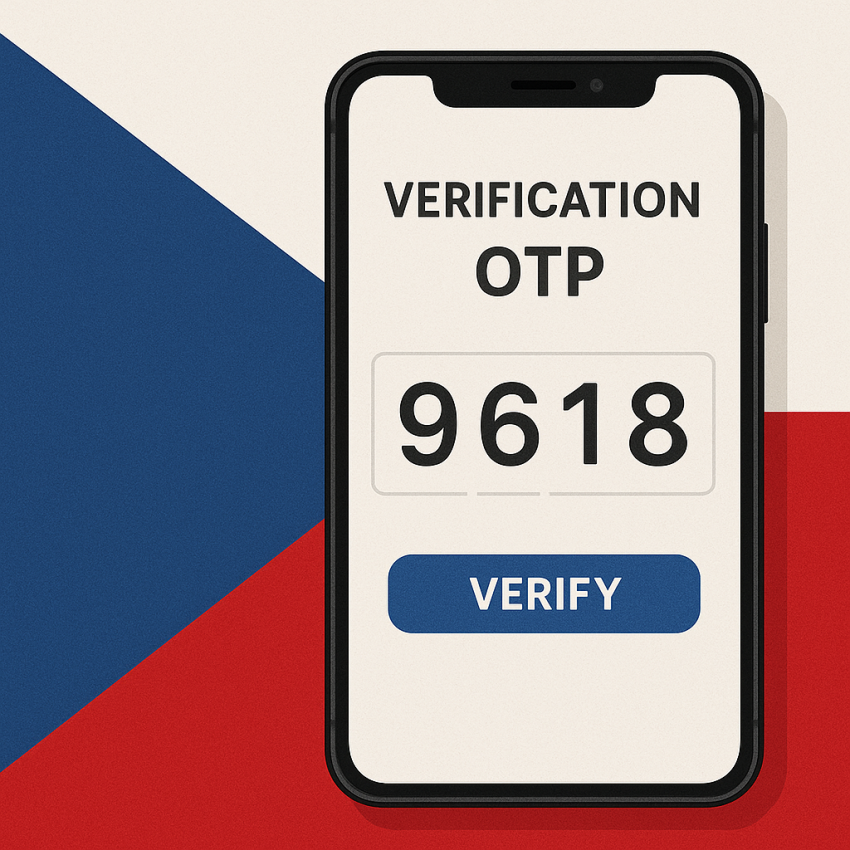 Phone screen showing OTP verification for Czech Republic with a free phone number