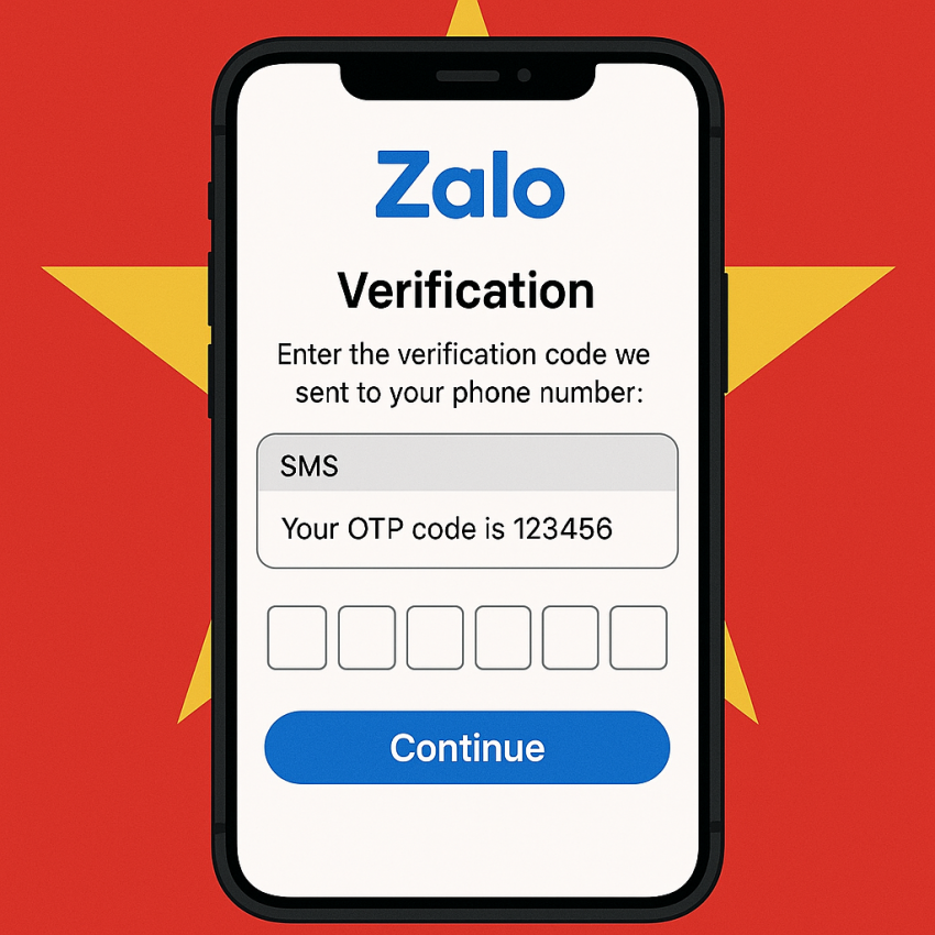 Top Vietnam Apps That Accept Free Phone Numbers (Zalo) – illustration with Vietnamese flag and OTP SMS