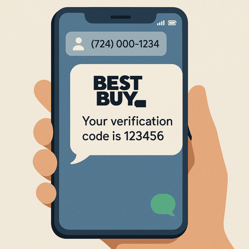 Phone displaying Best Buy OTP verification using a virtual number