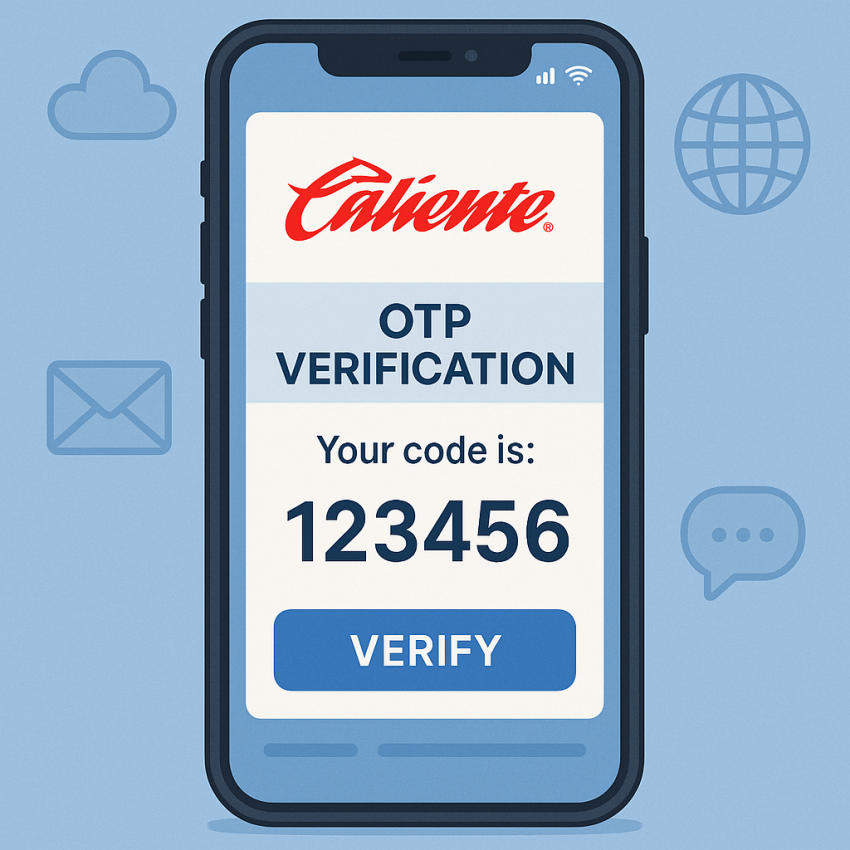 Phone screen showing Caliente OTP verification message for secure login