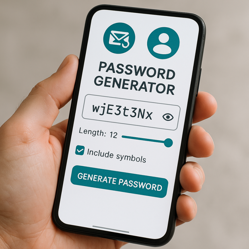 Password generator interface for temporary and disposable accounts