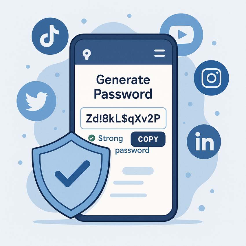 How to create secure passwords for social media accounts - illustration of a strong password generated by a password manager