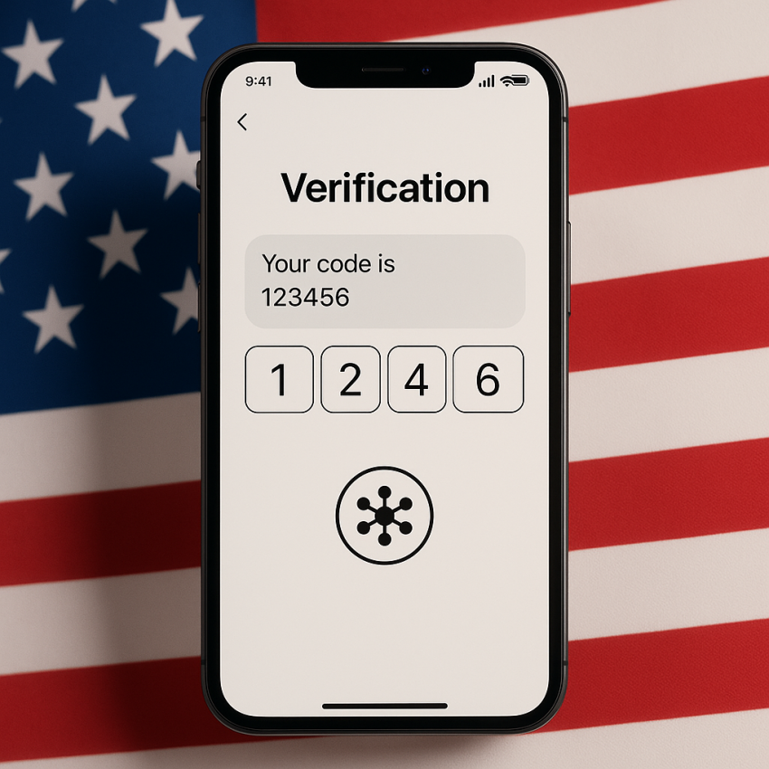 Phone screen showing an OTP SMS for One SMS verification service in the United States