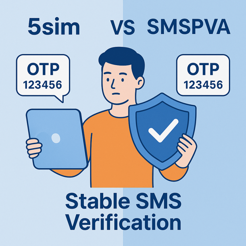 Illustration of 5sim migration to stable SMS verification services with SMSPVA logo