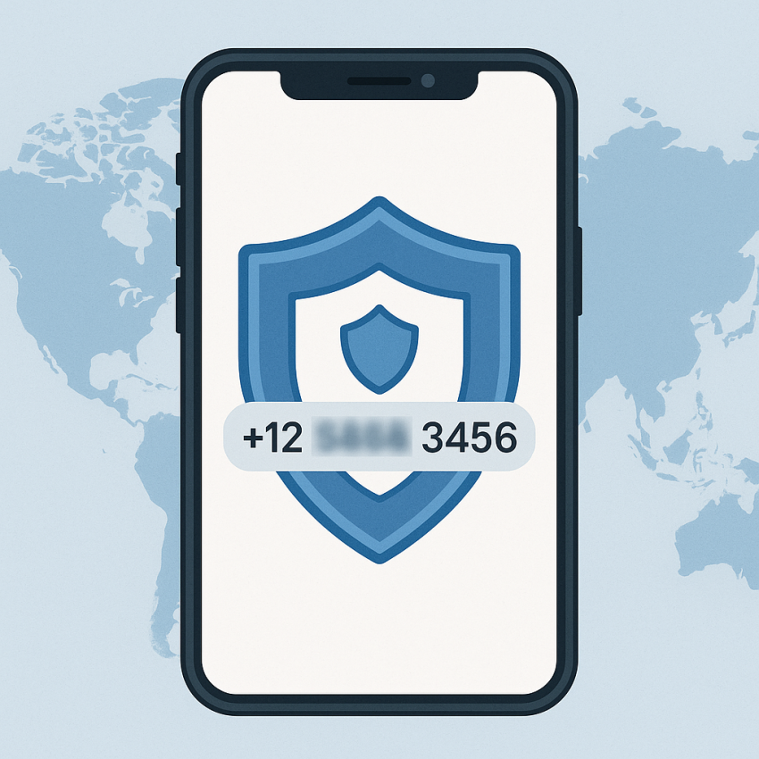 Privacy-focused verification: phone with shield and global background illustrating safer online registrations