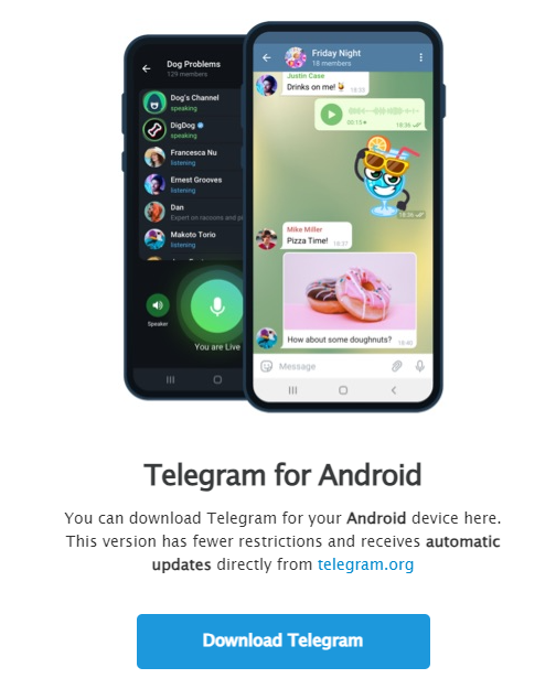 Information about registering and installing the telegram service
